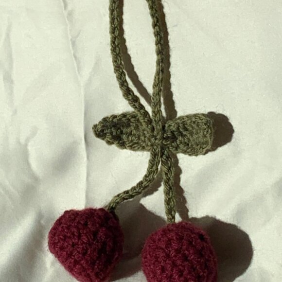 Deep Cherry Red Handmade Crochet Keychain - Picture 2 of 3